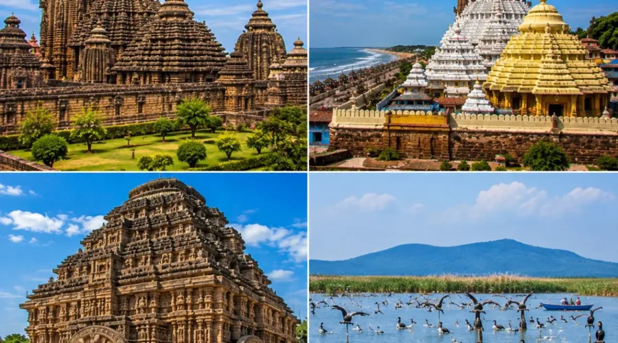 Bhubaneswar Puri Konark Chilika Tour Package featuring Lingaraj Temple, Jagannath Temple, Konark Sun Temple, Chilika Lake and Satapada Dolphins.