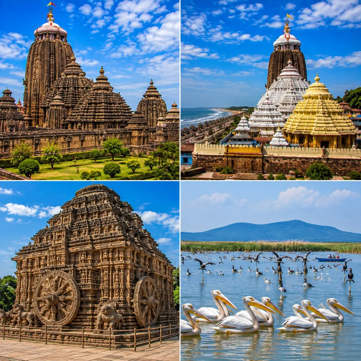 Bhubaneswar Puri Konark Chilika Tour Package featuring Lingaraj Temple, Jagannath Temple, Konark Sun Temple, Chilika Lake and Satapada Dolphins.