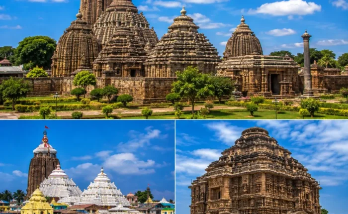 Bhubaneswar Puri Konark Tour Package featuring Lingaraj Temple, Jagannath Temple Puri, Konark Sun Temple, Dhauli Shanti Stupa and Puri Beach.