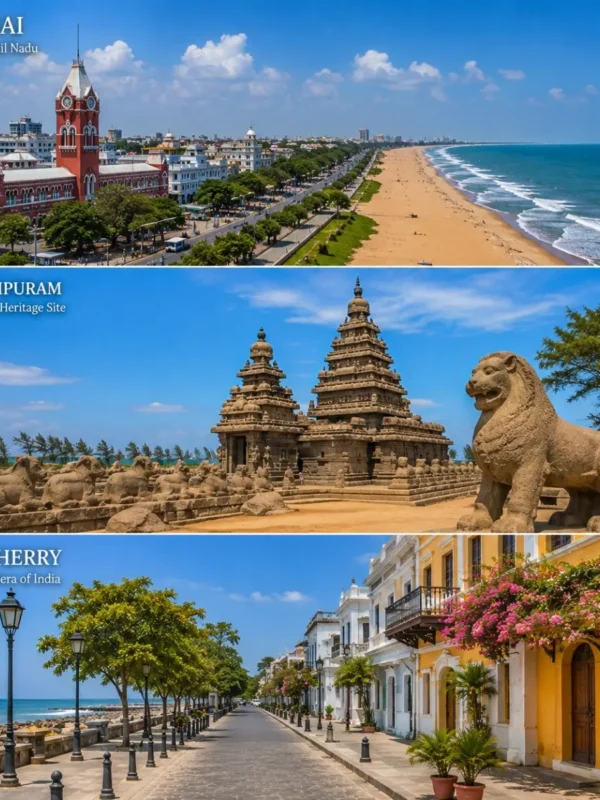 Chennai, Mahabalipuram & Pondicherry Tour Package featuring Marina Beach, Shore Temple, French Quarter and Aurobindo Ashram
