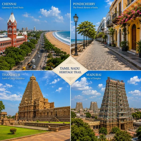 Chennai, Pondicherry, Thanjavur & Madurai Tour Package featuring Marina Beach, French Quarter, Brihadeeswarar Temple and Meenakshi Amman Temple