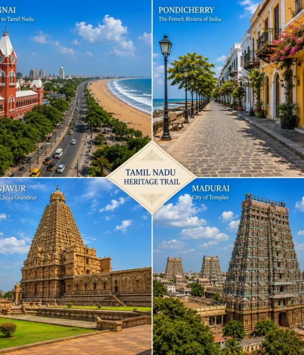 Chennai, Pondicherry, Thanjavur & Madurai Tour Package featuring Marina Beach, French Quarter, Brihadeeswarar Temple and Meenakshi Amman Temple