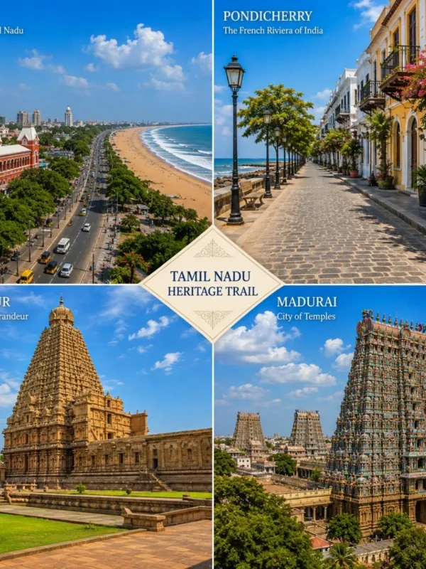 Chennai, Pondicherry, Thanjavur & Madurai Tour Package featuring Marina Beach, French Quarter, Brihadeeswarar Temple and Meenakshi Amman Temple