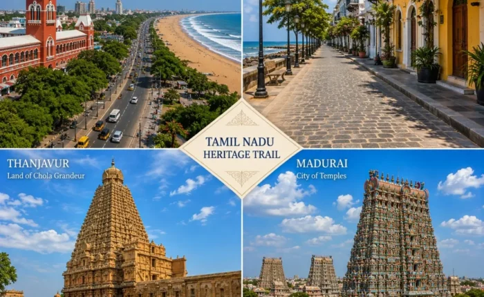 Chennai, Pondicherry, Thanjavur & Madurai Tour Package featuring Marina Beach, French Quarter, Brihadeeswarar Temple and Meenakshi Amman Temple