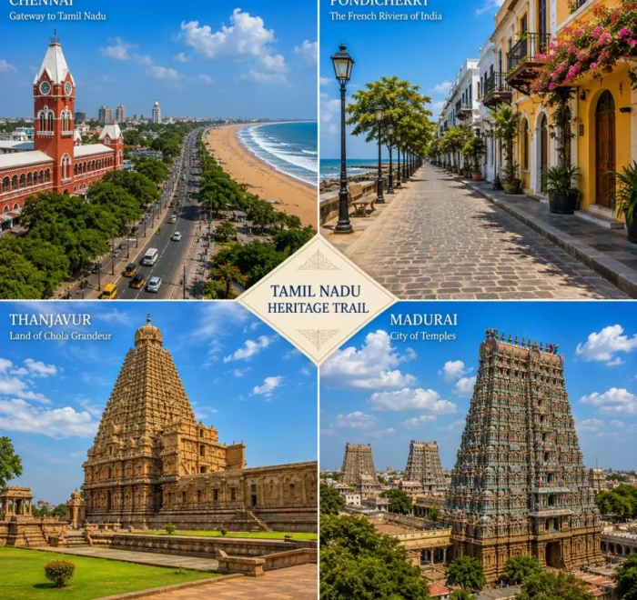 Chennai, Pondicherry, Thanjavur & Madurai Tour Package featuring Marina Beach, French Quarter, Brihadeeswarar Temple and Meenakshi Amman Temple