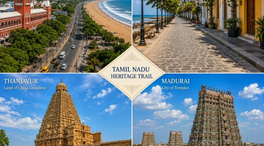 Chennai, Pondicherry, Thanjavur & Madurai Tour Package featuring Marina Beach, French Quarter, Brihadeeswarar Temple and Meenakshi Amman Temple