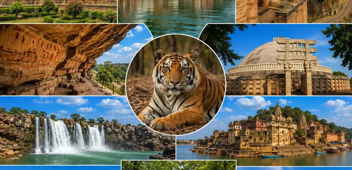 Complete Madhya Pradesh Tour Package featuring Mahakaleshwar Jyotirlinga, Khajuraho Temples, Sanchi Stupa, Kanha National Park, Bandhavgarh National Park and Pachmarhi.