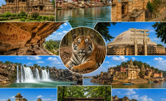Complete Madhya Pradesh Tour Package featuring Mahakaleshwar Jyotirlinga, Khajuraho Temples, Sanchi Stupa, Kanha National Park, Bandhavgarh National Park and Pachmarhi.