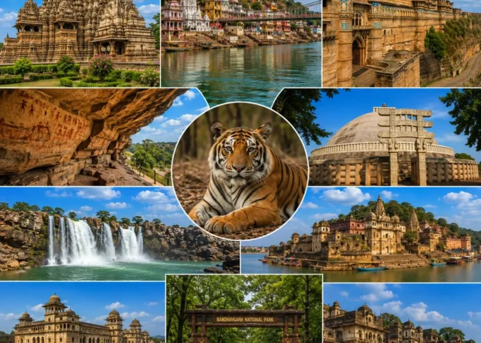 Complete Madhya Pradesh Tour Package featuring Mahakaleshwar Jyotirlinga, Khajuraho Temples, Sanchi Stupa, Kanha National Park, Bandhavgarh National Park and Pachmarhi.