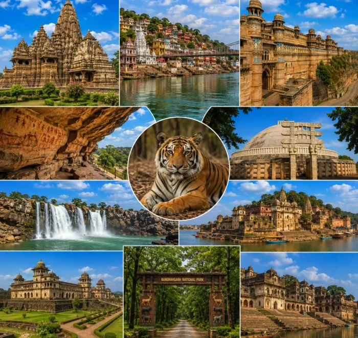 Complete Madhya Pradesh Tour Package featuring Mahakaleshwar Jyotirlinga, Khajuraho Temples, Sanchi Stupa, Kanha National Park, Bandhavgarh National Park and Pachmarhi.