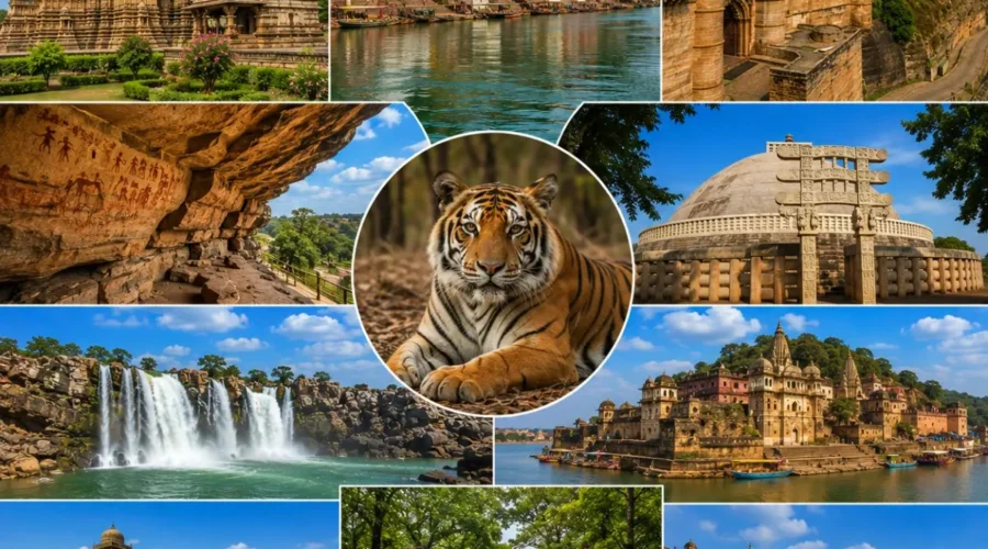 Complete Madhya Pradesh Tour Package featuring Mahakaleshwar Jyotirlinga, Khajuraho Temples, Sanchi Stupa, Kanha National Park, Bandhavgarh National Park and Pachmarhi.