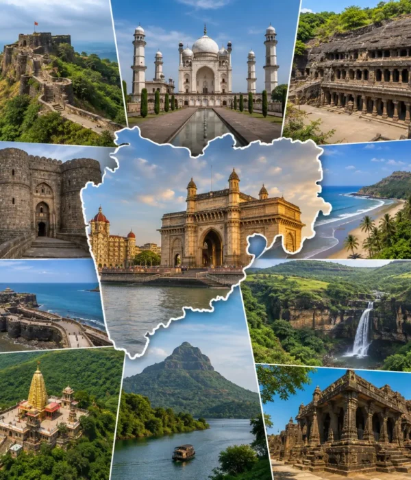 Complete Maharashtra Grand Tour Package featuring Mumbai, Mahabaleshwar, Ajanta Ellora Caves, Shirdi, Tadoba Tiger Reserve, Ganpatipule Beach and Raigad Fort.