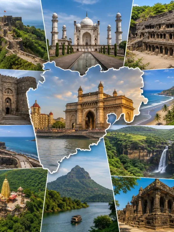 Complete Maharashtra Grand Tour Package featuring Mumbai, Mahabaleshwar, Ajanta Ellora Caves, Shirdi, Tadoba Tiger Reserve, Ganpatipule Beach and Raigad Fort.