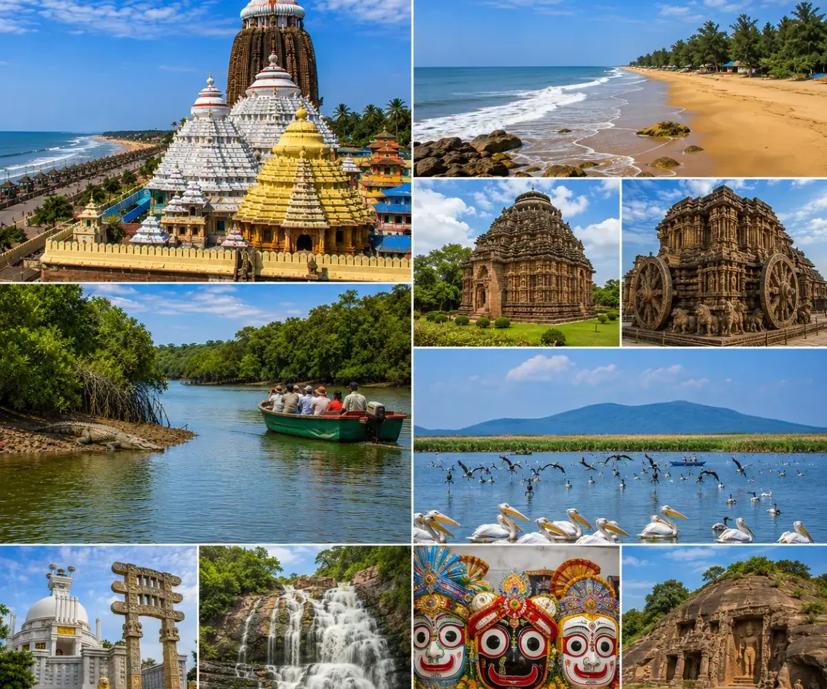 Complete Odisha Tour Package featuring Jagannath Temple Puri, Konark Sun Temple, Chilika Lake, Bhitarkanika National Park, Daringbadi and Lingaraj Temple.