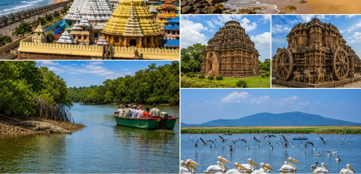 Complete Odisha Tour Package featuring Jagannath Temple Puri, Konark Sun Temple, Chilika Lake, Bhitarkanika National Park, Daringbadi and Lingaraj Temple.