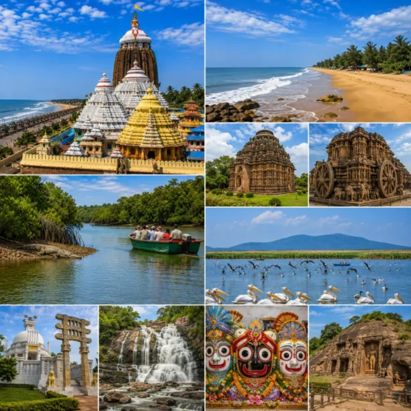 Complete Odisha Tour Package featuring Jagannath Temple Puri, Konark Sun Temple, Chilika Lake, Bhitarkanika National Park, Daringbadi and Lingaraj Temple.