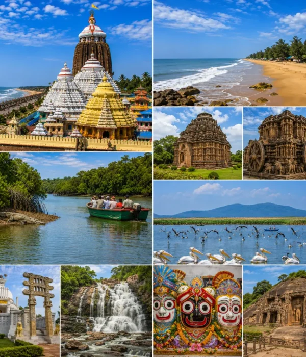 Complete Odisha Tour Package featuring Jagannath Temple Puri, Konark Sun Temple, Chilika Lake, Bhitarkanika National Park, Daringbadi and Lingaraj Temple.