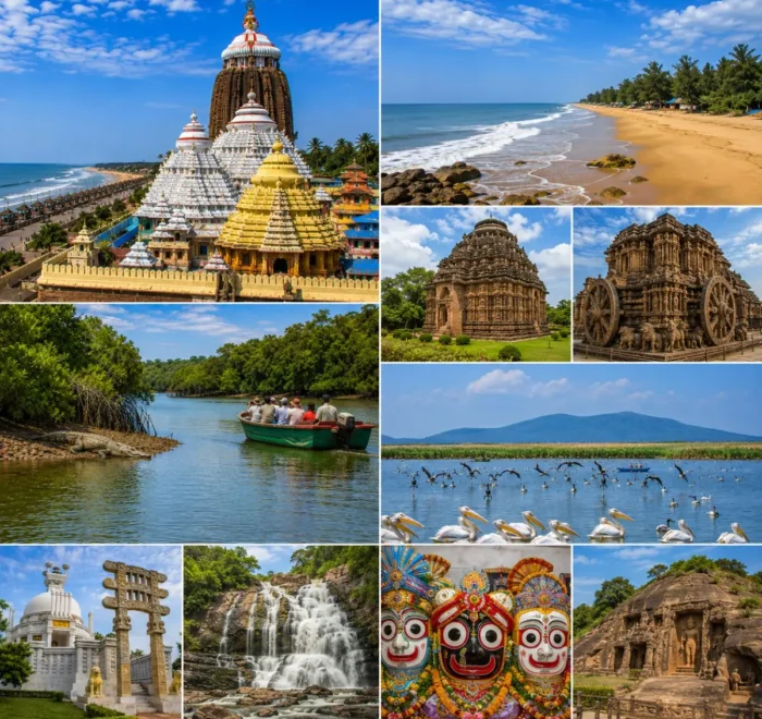 Complete Odisha Tour Package featuring Jagannath Temple Puri, Konark Sun Temple, Chilika Lake, Bhitarkanika National Park, Daringbadi and Lingaraj Temple.