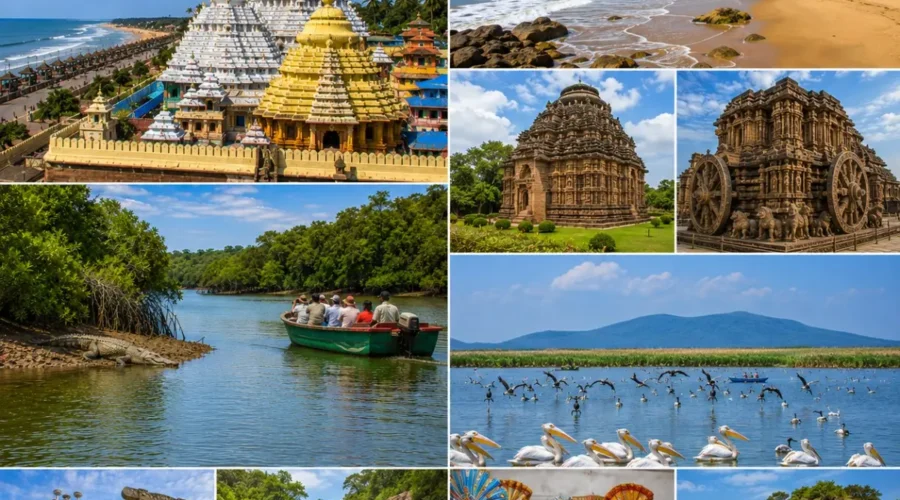 Complete Odisha Tour Package featuring Jagannath Temple Puri, Konark Sun Temple, Chilika Lake, Bhitarkanika National Park, Daringbadi and Lingaraj Temple.