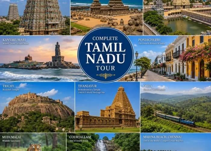 Complete Tamil Nadu Tour Package featuring Chennai, Mahabalipuram, Pondicherry, Thanjavur, Madurai, Rameswaram, Kanyakumari, Ooty and Kodaikanal
