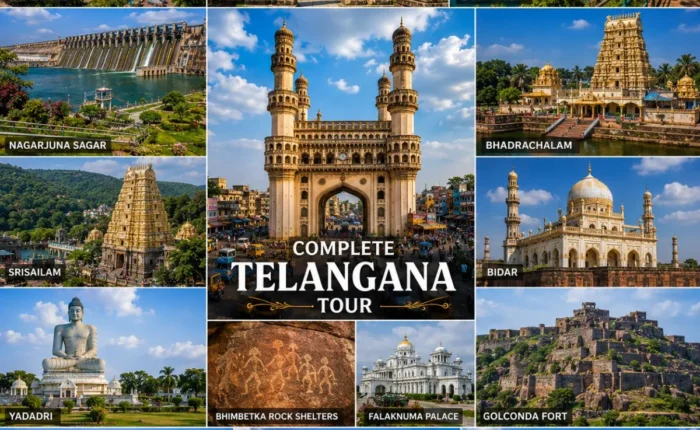 Complete Telangana Tour Package featuring Charminar, Ramappa Temple, Warangal Fort, Laknavaram Lake, Srisailam Temple and Nagarjuna Sagar Dam.