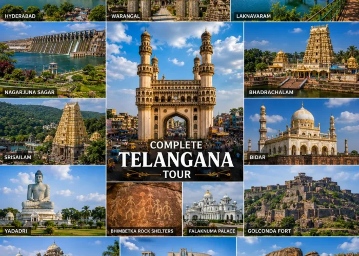 Complete Telangana Tour Package featuring Charminar, Ramappa Temple, Warangal Fort, Laknavaram Lake, Srisailam Temple and Nagarjuna Sagar Dam.