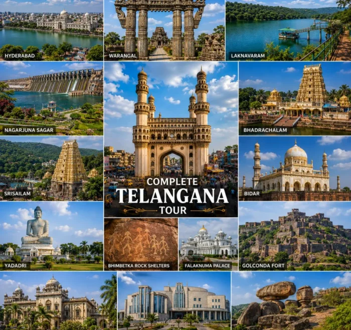Complete Telangana Tour Package featuring Charminar, Ramappa Temple, Warangal Fort, Laknavaram Lake, Srisailam Temple and Nagarjuna Sagar Dam.