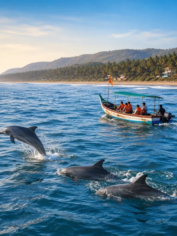 Dapoli Anjarle and Karde dolphin safari tour with Konkan beaches, fishing boats and scenic Arabian Sea coastline