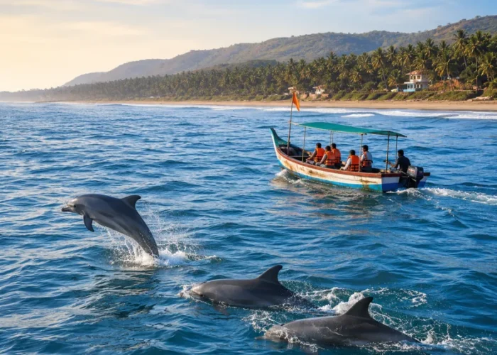 Dapoli Anjarle and Karde dolphin safari tour with Konkan beaches, fishing boats and scenic Arabian Sea coastline