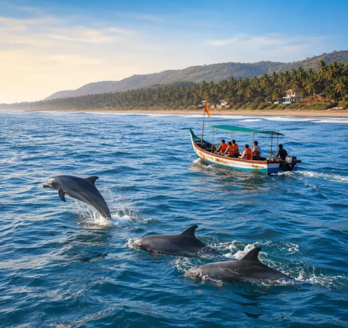 Dapoli Anjarle and Karde dolphin safari tour with Konkan beaches, fishing boats and scenic Arabian Sea coastline