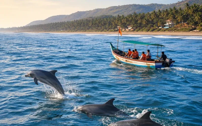 Dapoli Anjarle and Karde dolphin safari tour with Konkan beaches, fishing boats and scenic Arabian Sea coastline