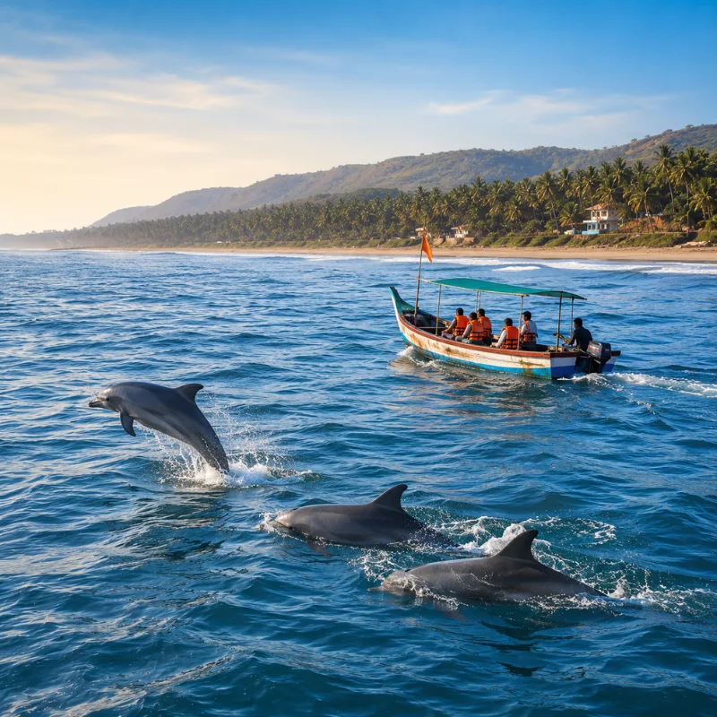 Dapoli Anjarle and Karde dolphin safari tour with Konkan beaches, fishing boats and scenic Arabian Sea coastline
