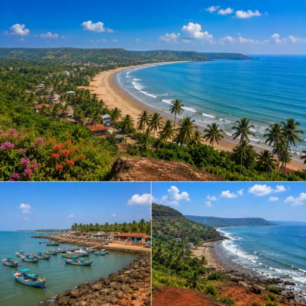 Dapoli Harnai Anjarle Tour Package featuring Harnai Beach, Anjarle Ganpati Temple, Karde Beach, Dolphin Safari and the scenic Konkan coastline.