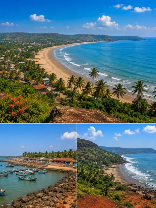 Dapoli Harnai Anjarle Tour Package featuring Harnai Beach, Anjarle Ganpati Temple, Karde Beach, Dolphin Safari and the scenic Konkan coastline.