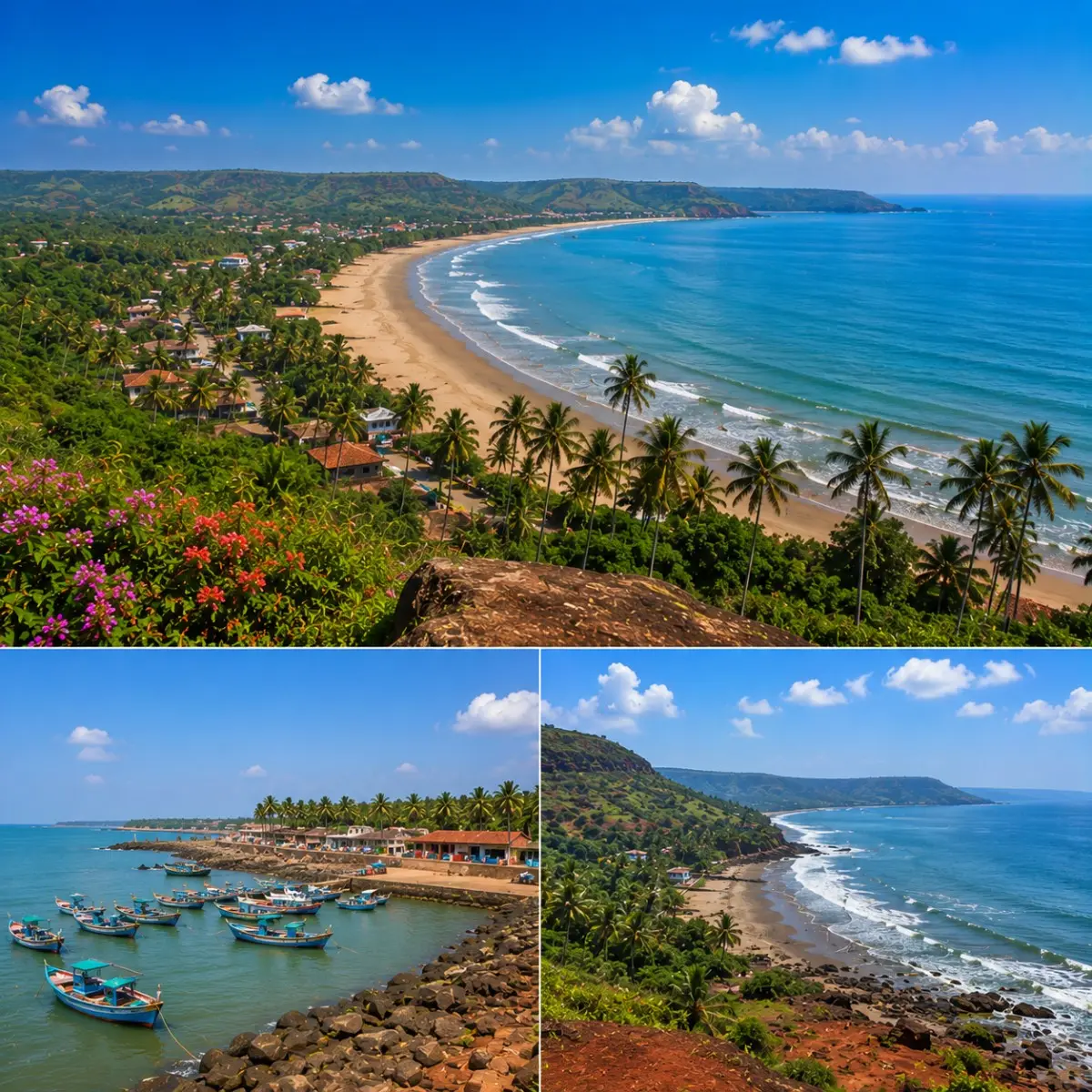 Dapoli Harnai Anjarle Tour Package featuring Harnai Beach, Anjarle Ganpati Temple, Karde Beach, Dolphin Safari and the scenic Konkan coastline.