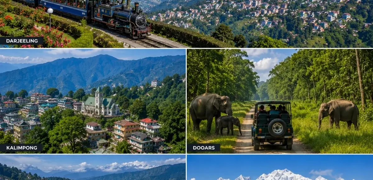 Darjeeling, Kalimpong, Dooars, Gangtok & Pelling Tour Package featuring Tiger Hill, tea gardens, Dooars forests, Tsomgo Lake and Kanchenjunga views