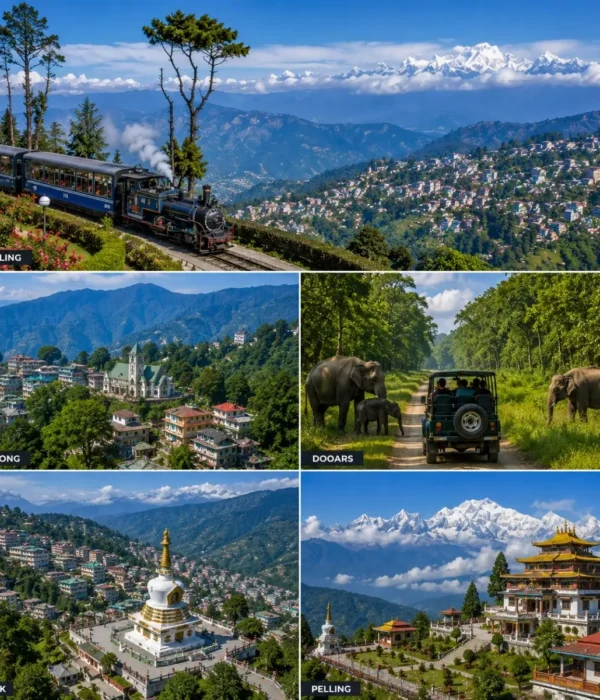 Darjeeling, Kalimpong, Dooars, Gangtok & Pelling Tour Package featuring Tiger Hill, tea gardens, Dooars forests, Tsomgo Lake and Kanchenjunga views