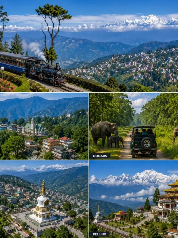 Darjeeling, Kalimpong, Dooars, Gangtok & Pelling Tour Package featuring Tiger Hill, tea gardens, Dooars forests, Tsomgo Lake and Kanchenjunga views