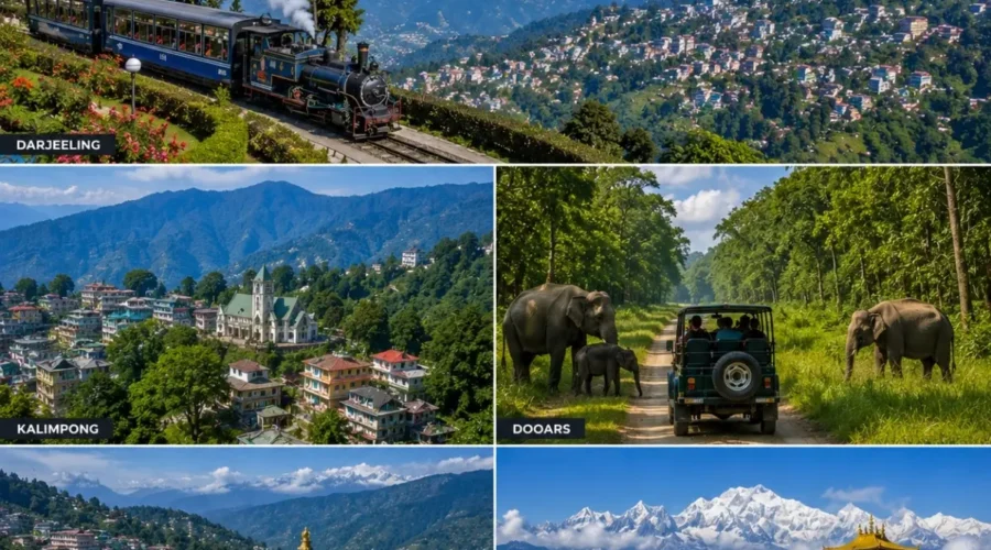 Darjeeling, Kalimpong, Dooars, Gangtok & Pelling Tour Package featuring Tiger Hill, tea gardens, Dooars forests, Tsomgo Lake and Kanchenjunga views