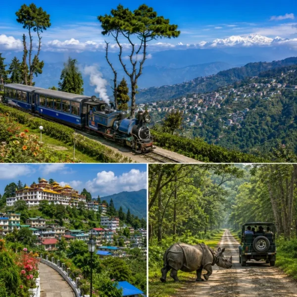 Darjeeling, Kalimpong & Dooars Tour Package featuring Tiger Hill, tea gardens, Kalimpong monasteries and Dooars wildlife safari