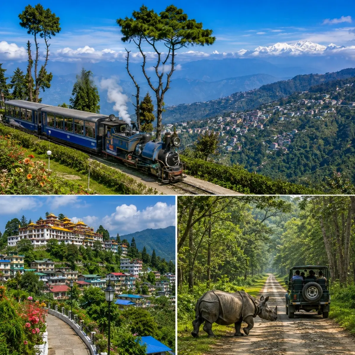 Darjeeling, Kalimpong & Dooars Tour Package featuring Tiger Hill, tea gardens, Kalimpong monasteries and Dooars wildlife safari