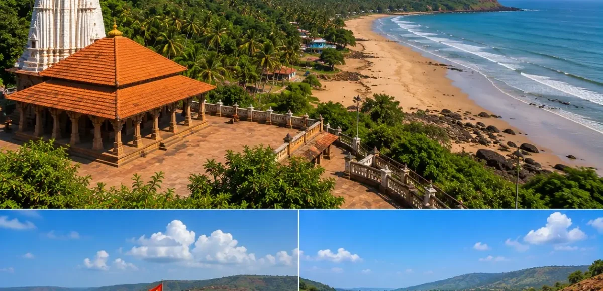 Ganpatipule Ratnagiri Pawas Tour Package featuring Ganpatipule Temple, Ratnadurg Fort, Pawas Swami Swaroopanand Ashram, Aare Ware Beach and the Konkan coastline.