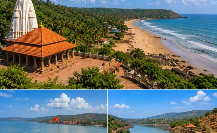 Ganpatipule Ratnagiri Pawas Tour Package featuring Ganpatipule Temple, Ratnadurg Fort, Pawas Swami Swaroopanand Ashram, Aare Ware Beach and the Konkan coastline.