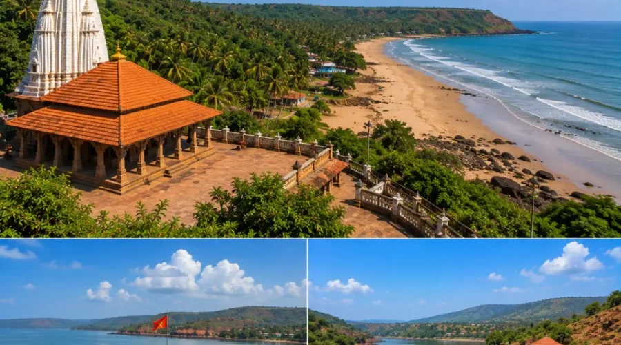 Ganpatipule Ratnagiri Pawas Tour Package featuring Ganpatipule Temple, Ratnadurg Fort, Pawas Swami Swaroopanand Ashram, Aare Ware Beach and the Konkan coastline.