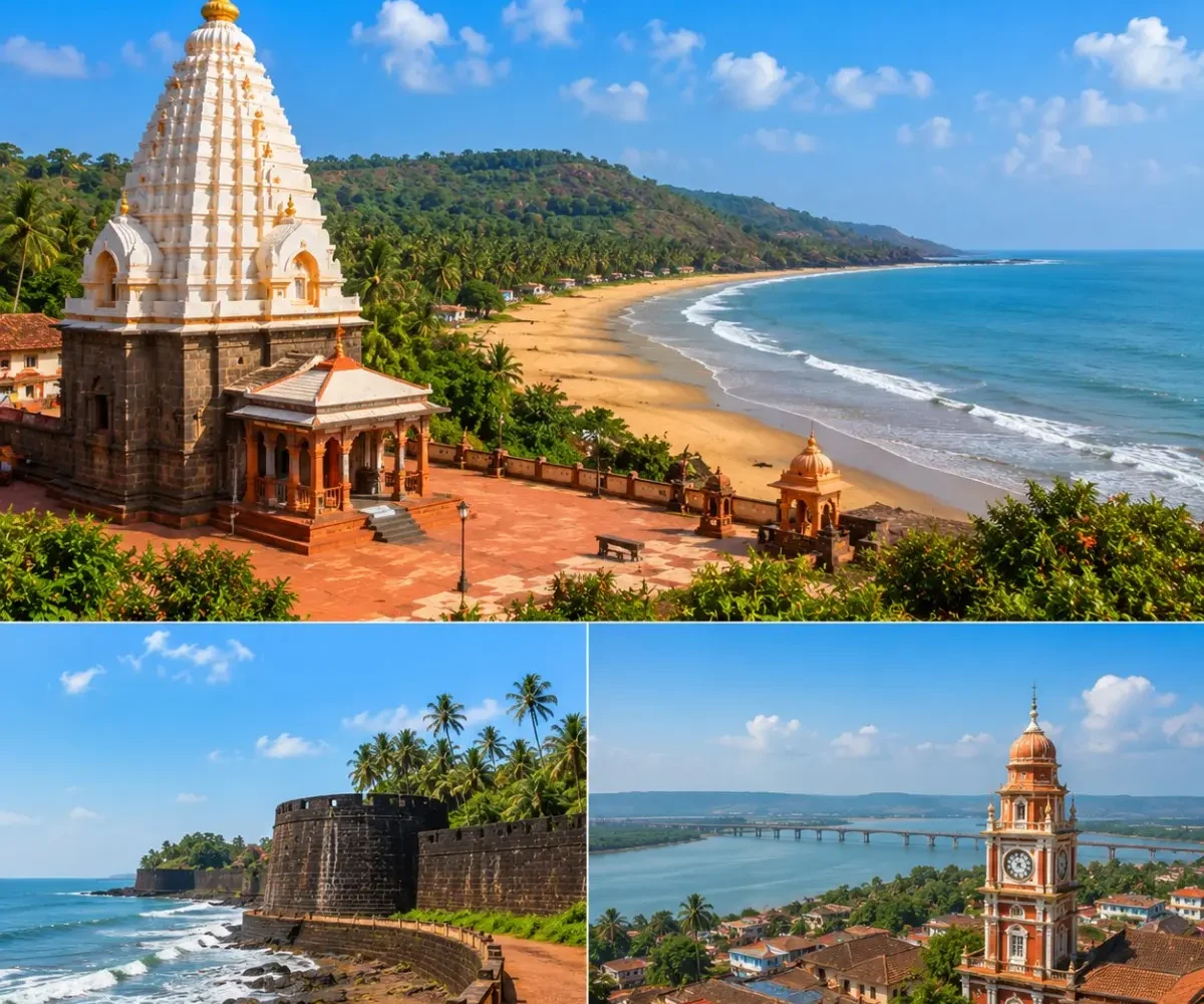 Ganpatipule Ratnagiri Tour Package featuring Ganpatipule Beach, Ganpati Temple, Ratnadurg Fort, Aare Ware Beach and the scenic Konkan coastline.