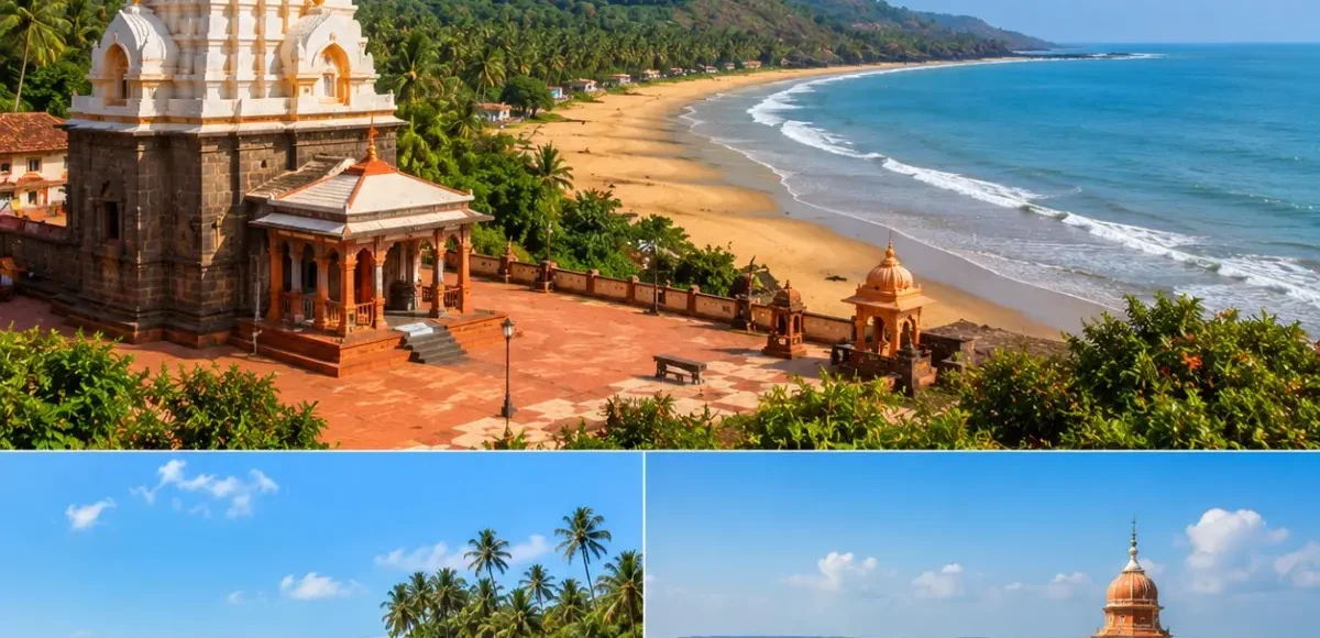 Ganpatipule Ratnagiri Tour Package featuring Ganpatipule Beach, Ganpati Temple, Ratnadurg Fort, Aare Ware Beach and the scenic Konkan coastline.