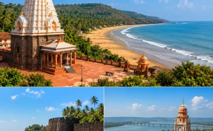 Ganpatipule Ratnagiri Tour Package featuring Ganpatipule Beach, Ganpati Temple, Ratnadurg Fort, Aare Ware Beach and the scenic Konkan coastline.