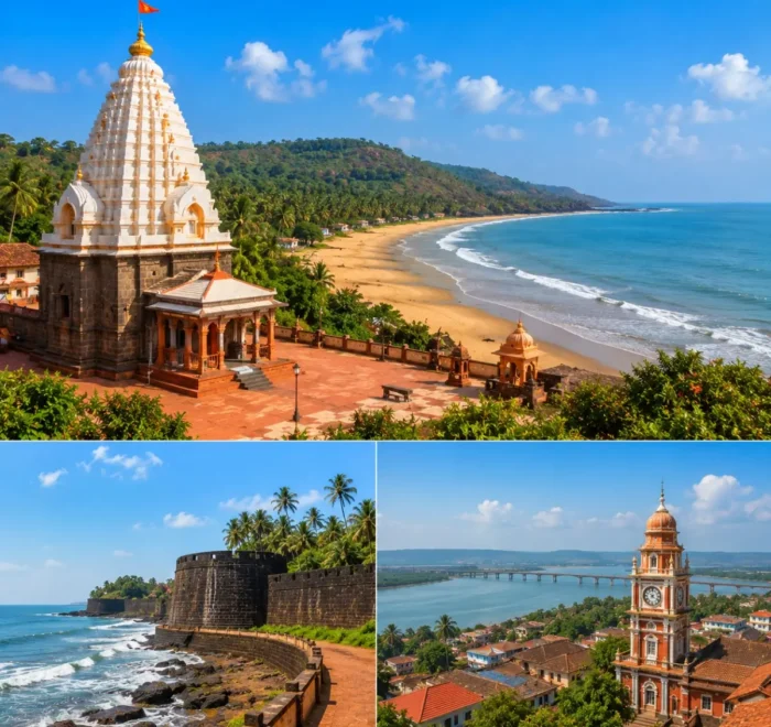 Ganpatipule Ratnagiri Tour Package featuring Ganpatipule Beach, Ganpati Temple, Ratnadurg Fort, Aare Ware Beach and the scenic Konkan coastline.