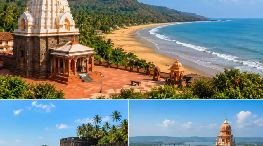 Ganpatipule Ratnagiri Tour Package featuring Ganpatipule Beach, Ganpati Temple, Ratnadurg Fort, Aare Ware Beach and the scenic Konkan coastline.