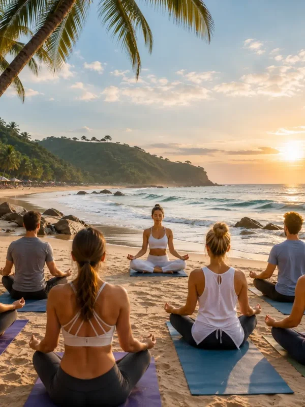 Goa Beach Yoga Tour Package featuring sunrise beach yoga, meditation, Ayurveda, palm-lined beaches and wellness retreats in Goa.